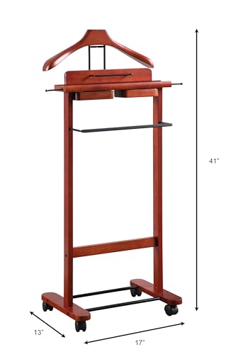 Proman Products Deluxe Suit Valet Stand VL16204 with Top Tray, Slide Out Tray, Contour Hanger, Trouser Bar, Tie & Belt Hooks and Shoe Rack, 17\" W x 13\" D x 41\" H, Dark Cherry