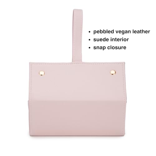 Image of Brouk & Co Leah 5 Eyewear & Jewelry Case - Pebbled Vegan Leather, Foldable Case, Snap Closure, Hanging Loop, Interior Mirror, 5 Compartments: Sunglasses and Jewelry (Pink)