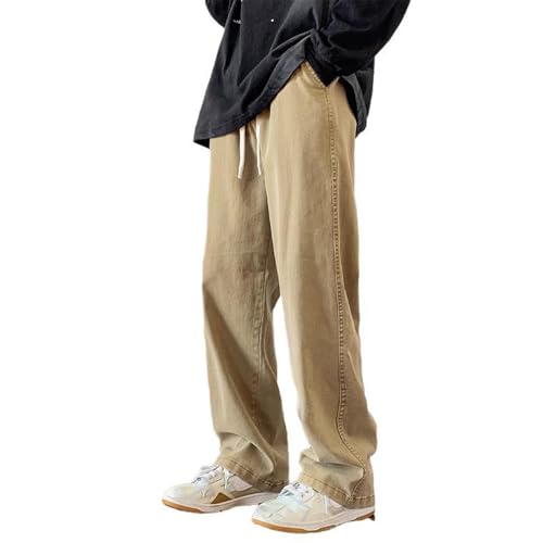 Men's Spring Autumn Jeans Loose Straight Elastic Waist Casual Long Pants