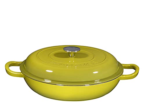 Enameled Cast Iron Casserole Braiser Pan with Cover, 3.8-Quart, Lime Green