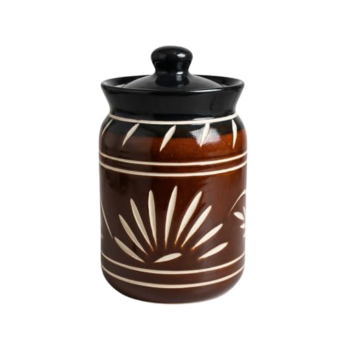 Image of Printed Ceramic Handglazed Pickle Jars Set of 1-1000 ML Each | 1 kg Achaar Martban Barni Jar with Lid | Ceramic Storage Jar Container Pickle /Achar, Chatney