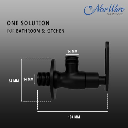 Image of New Ware Matte Black Brass Angle Valve Wall Mount Stop Cock with Flange for Bathroom Kitchen Wash Basin Health Faucet Tap Connector Rust Proof Heavy Duty Plumbing Fittings Premium Durable Design