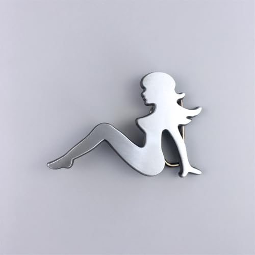 Image of JEAN'S FRIEND Antique Brushed Silver Trucker Girl Mudflap Girl Belt Buckle