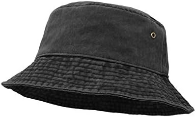 UltraKey Bucket Hat, Wide Brim Washed Denim Cotton Outdoor Sun Hat Flat Top Cap for Fishing Hiking Beach Sports