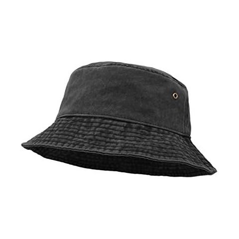 Bucket Hat, Wide Brim Washed Denim Cotton Outdoor Sun Hat Flat Top Cap for Fishing Hiking Beach Sports Black Cover