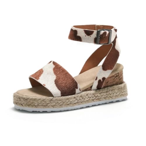 Girls Leopard Platform Wedge Sandals Open Toe Ankle Buckle Strap Summer Shoes