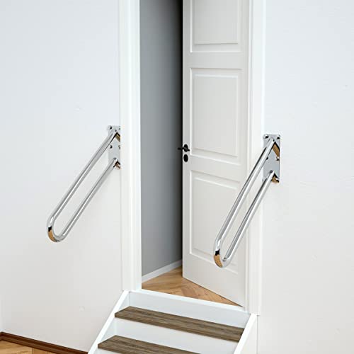 28 Inch Stainless Steel Handrail For 1-5 Steps- 1.25" Tube, Zuext Chrome Finished U Shape Safety Grab Bar For Stairs, Wall Mount Handicap Hand Railing For Outdoor Garage Interior Exterior Stairway #TOP4
