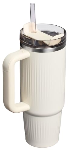 Image of STANLEY Quencher H2.0 Tumbler with Handle and Straw 30 oz | Flowstate 3-Position Lid | Cup Holder Compatible for Travel | Insulated Stainless Steel Cup | BPA-Free | Fluted Cream Gloss