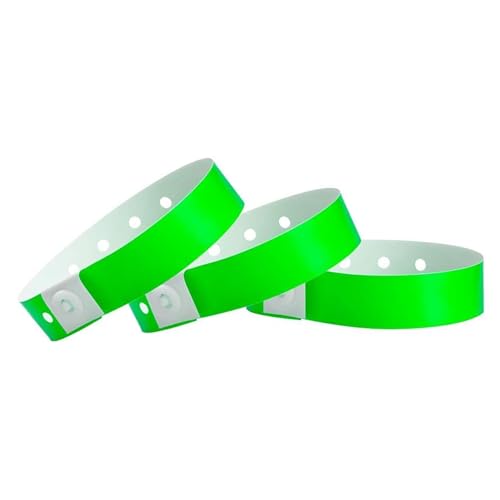 Image of 500 WristCo Neon Green Plastic Wristbands for Events | Extended Wear, Security Snap Prevents Reuse - USA Made Bracelet for Hospital & Medical ID, Party & VIP Identification