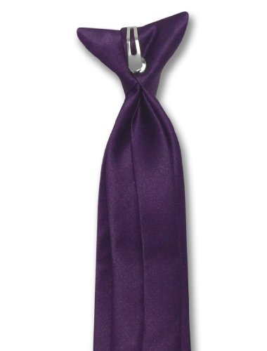 Vesuvio Napoli Boy's CLIP-ON NeckTie Solid EGGPLANT PURPLE Color Youth Neck Tie3