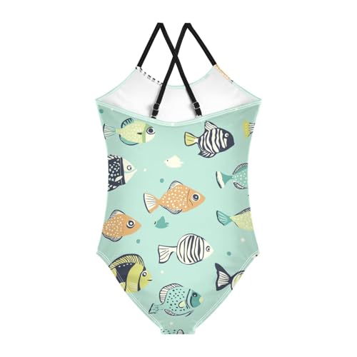ZZKKO Tropical Fish Green Girls Swimsuit One Piece Bathing Suit for Baby Girls' Swimwear 3-10T2