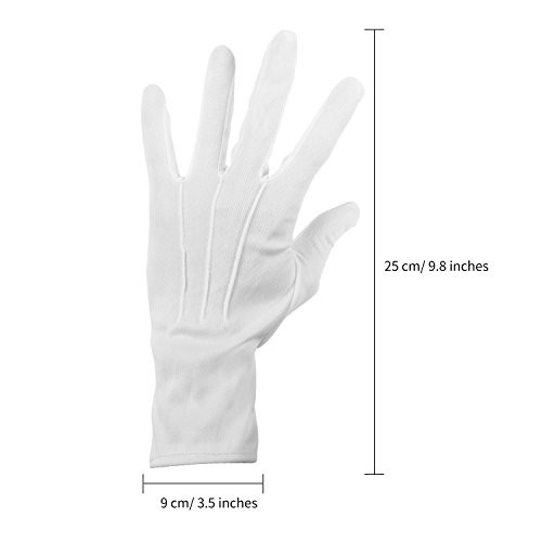 Senkary 3 Pairs White Nylon Cotton Gloves Band Costume Formal Dress Parade Inspection Gloves for Women Men
