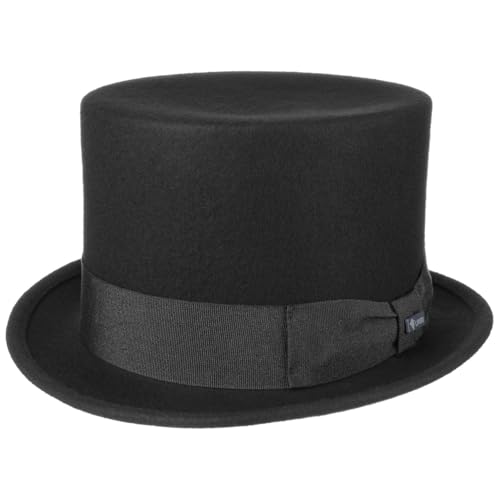 Lipodo Zylinder Filzhut Damen und Herren Wollfilzhut Made in Italy Hochzeitshut mit Ripsband Sommer Winter schwarz M (56-57 cm)