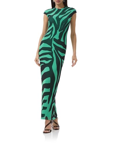 AFRM Women's Cody Cap Sleeve Tee Shirt Maxi Bodycon Dress, Green Zebra, Medium