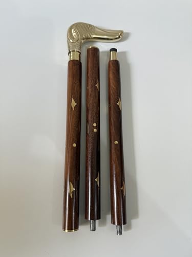 Canne en bois et laiton décorative marron pour marche et collection