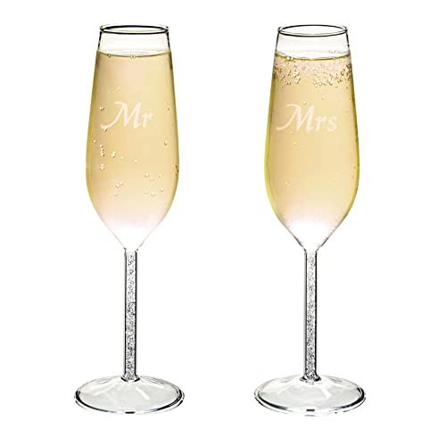 Juvale Ensemble de 2 Flûtes de Champagne de Mariage - Lot de Deux Verres à Champagne Gravés Mr et Mrs