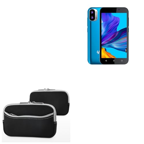BoxWave Case Compatible with Yezz Liv 3S LTE - SoftSuit with Pocket, Soft Pouch Neoprene Cover Sleeve Zipper Pocket - Jet Black with Grey Trim