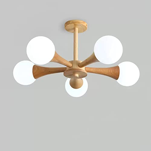 HBVAN Deckenleuchte Holz LED Kronleuchter Moderne E27 Deckenlampe Deckenbeleuchtung Lampen für Schlafzimmer, Wohnzimmer, Küche, Badezimmer, Balkon (5 Köpfe) Cover