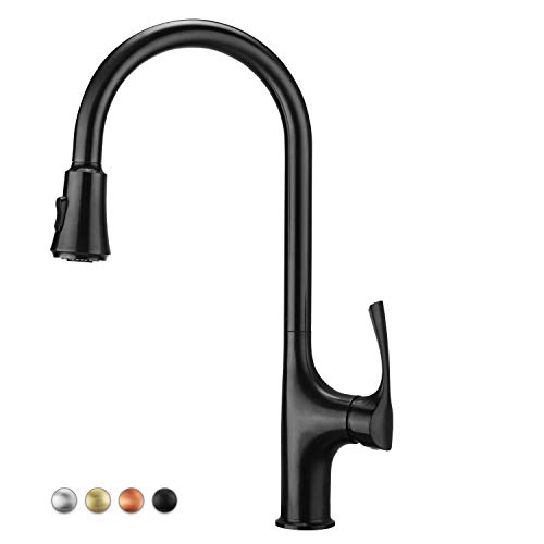 Primy Kitchen Faucets with Pull Down Sprayer, Modern Heavy Duty Lead-Free Single Handle High-Arc Kitchen Sink Faucet with Deck Plate, PVD Vibrant Matte Black Finished, Height 19-13/32â€œ, 2115