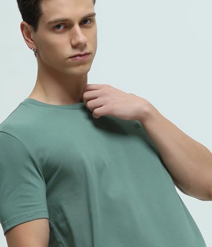 Image of TURMS Men's Casual Solid Round Neck T-Shirt, Odor Control, Stretchable & Breathable, Cotton Rich Fabric, Half Sleeve
