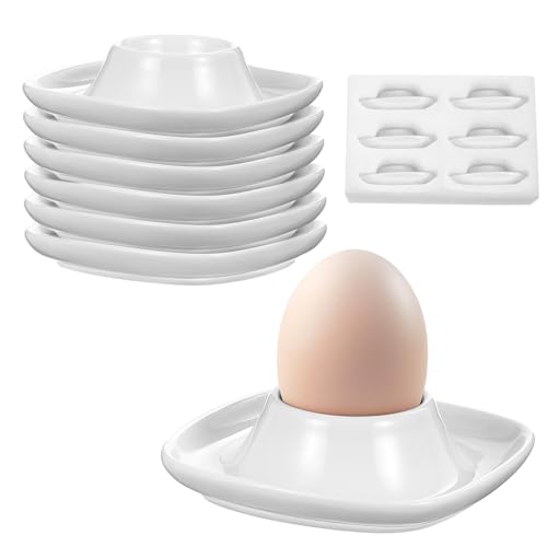 Honeydak 6 Pcs Ceramic Egg Cup Hard or Soft Boiled Eggs Holders White Stackable Porcelain Dish with Base for Breakfast Brunch Boiled Eggs Kitchen Serving Table Decor