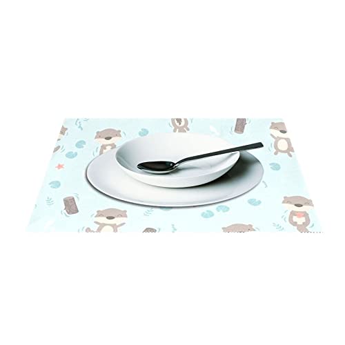 Cartoon Lovely Otter Place Mats Set Of 4 Square For Kitchen Table Washable Kitchen Table Mats Heat-Resistant Non-Slip Place Mat 18 X 12 Inch #TOP2