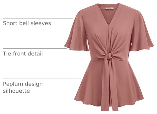 Image of GRACE KARIN Women's Elegant V-Neck Tie Waist Flowy Peplum Shirt Tops