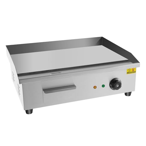 SNKOURIN Electric Countertop Griddle, 3000W 110V Teppanyaki Commercial Electric Griddle, Stainless Steel Flat Top Grill Adjustable Temperature Control 122?-572? for Home or Restaurant Use