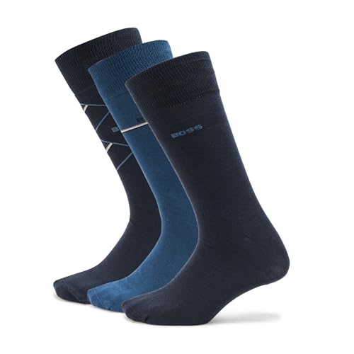 BOSS 3-Pack Solid Cotton Socks Gift Set festive navy 7-13