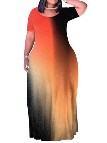 Image of SUZONANA Plus Size Dresses for Women Summer Casual Maxi Dress Short Sleeve Loose Vacation Dress