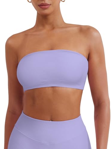 Image of YEOREO Strapless Bandeau Sports Bra for Workout Seamless Tube Top Gym Padded Wireless Bra