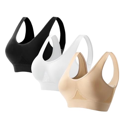 Uwdiohq Lot de 3 Soutiens Gorge sans Couture Sport Yoga Armature avec Coussinets Amovibles pour Femmes, Anti-affaissement, Conception en Mesh Aéré Soutien...