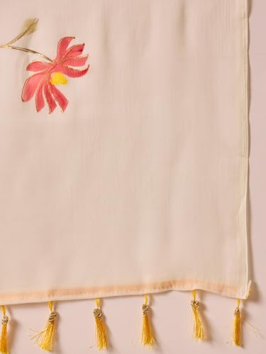 Image of SAREE MALL Women's Chiffon Daisy Floral hand paint Tassel Pallu Lightweight Summer Saree