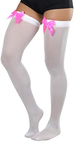 Image of ToBeInStyle Women's Opaque Long Thigh High Stockings w /Decorative Front Satin Bow