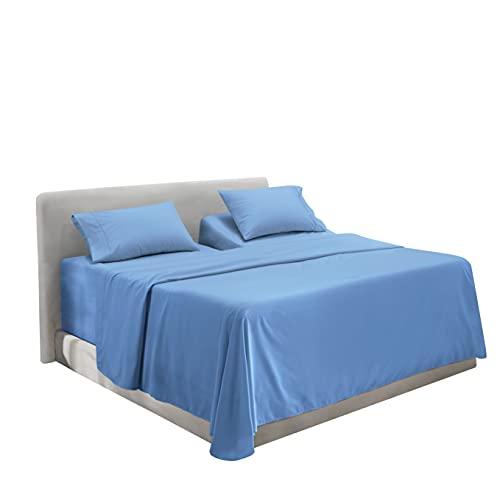 Image of Hearth & Harbor Extra Deep Pocket Split King Sheets - 5 Piece Hotel Luxury Bed Sheets Set Fits Up to 24 inch Mattress - Soft & Breathable Luxury Split King Bed Sheet Set, Split King, Calm Blue