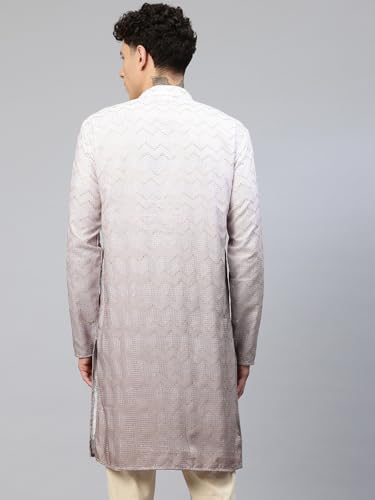 Image of Luxrio Men's Ombre Shaded Sequence Self Embroidered Textured Long Kurta Full Sleeves - Casual Ethnic Wear