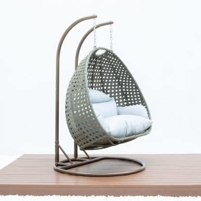 Image of OMANSH Double Seater Swing Chair with Stand & Cushion & Hook Outdoor || Indoor || Balcony || Garden || Living Room (Brown-White)
