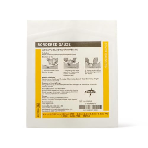 Medline Bordered Gauze, 4" x 4" Adhesive Island Wound Dressing, Sterile, 15 Count