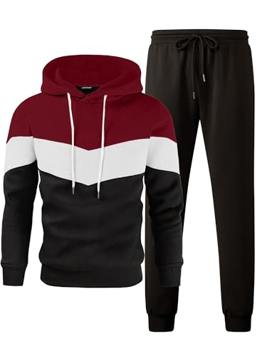JMIERR Trainingsanzug Herren 2 Teiliges Jogging Anzug Set mit Taschen Farbblock Hoodies mit Hose Männer Baggy Sportanzug Basic Freizeitanzug