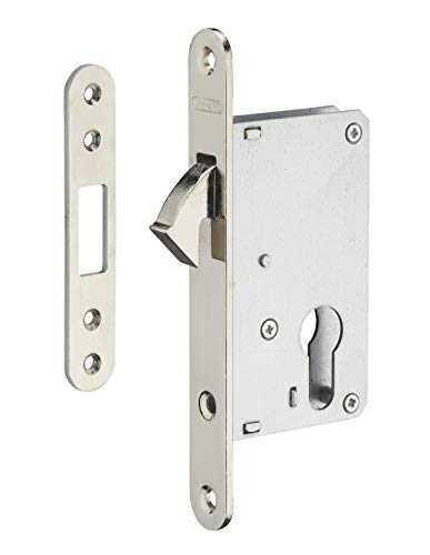 THIRARD - Serratura Infilare a Cilindro con Gancio per Porta d'Ingresso Scorrevole - Asse 40 mm - Bordi Tondi - Nichelato - Cassa Acciaio Stampato - Scrocco Gancio - Piastrina Piatta - Grigio