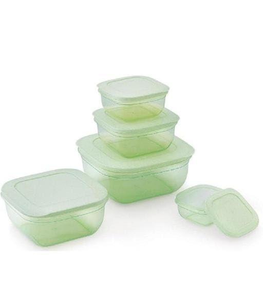 5-Piece Airtight Square Plastic Kitchen Storage Container Set | Multi-Color Fridge & Pantry Organizer Green Free Size-image-1