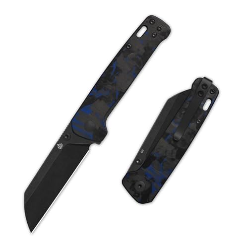 QSP Penguin V2 Folding Pocket Knife, 3.06" D2 Blade, Blue Shredded CF