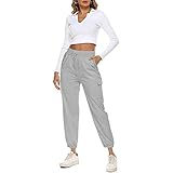 MUYOGRT Jogginghose Damen Cargohose Sporthose Freizeithose Lang Sweathose Lässige Elastische High Waist Sweathose mit Kordelzug Trainingshose für Gym Trainings mit Tasche