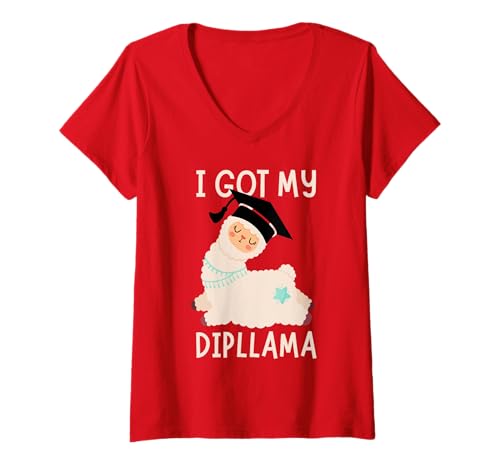 Mujer Funny Graduate Design I Got My Dipllama Llama Pun Graduation Camiseta Cuello V