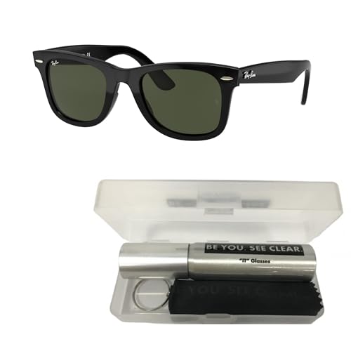 Ray-Ban RB4340 Sunglasses Bundle: RB 4340 WAYFARER 601 Wayfarer Black G-15 Green and Eyewear Cleaning Kit2