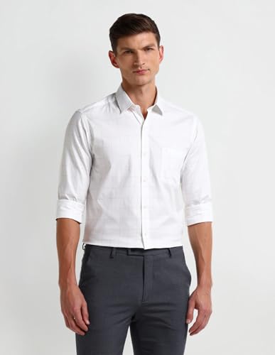 Image of Arrow Solid Slim Fit Mens Formal Shirt - 100% Cotton, Breathable & Comfortable, Full Sleeves Shirts for Men