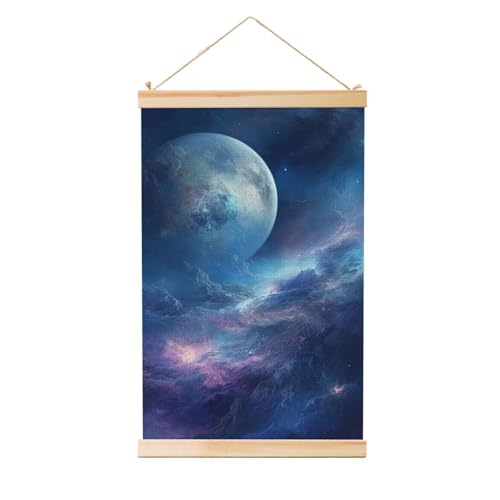 Cintre en bois pour suspendre facilement une grande affiche lune