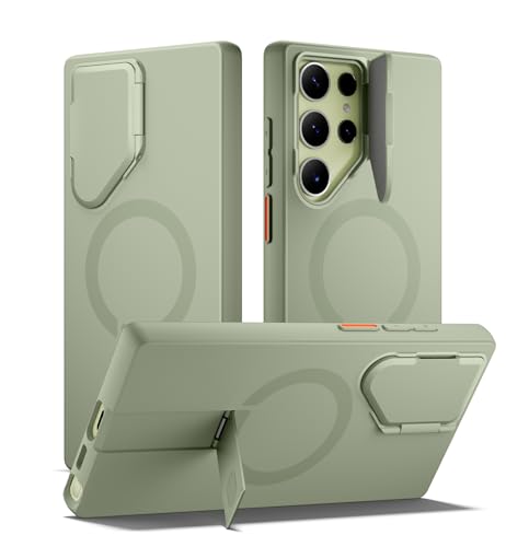Image of SURITCH for Samsung Galaxy S23 Ultra Phone Case, Magnetic Protective Cover with Camera Cover & Adjustable Metal Kickstand for Galaxy S23 Ultra -Sage Green