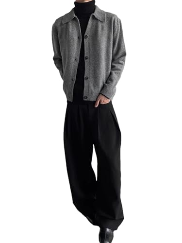 Men's Solid Color Knitting Cardigan Tops Outdoor Buttoned Lapel Sweatercoats