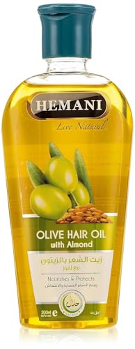 Hemani Olive Hair Oil 200ml, Zayt al-Zaytun lil-Sha'r - Nourish & Strengthen Hair, Promote Hair Growth, Enhance Shine & Luster, Reduce Split Ends & Frizz, Hydrate & Soften (Olive with Almond)